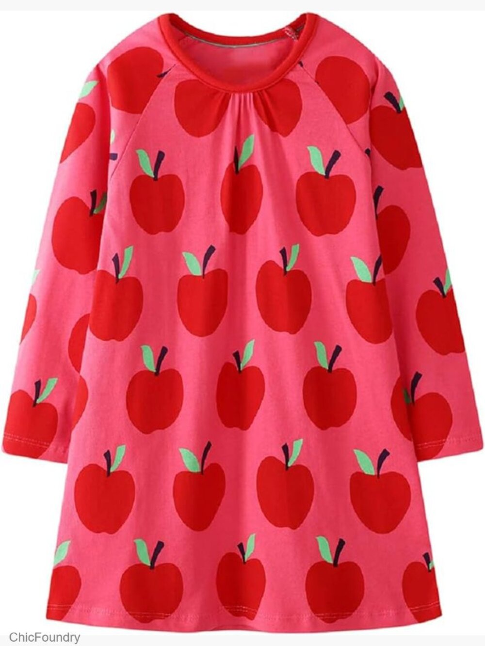 Girls Cotton Long Sleeve Casual Dress with Applique Party
